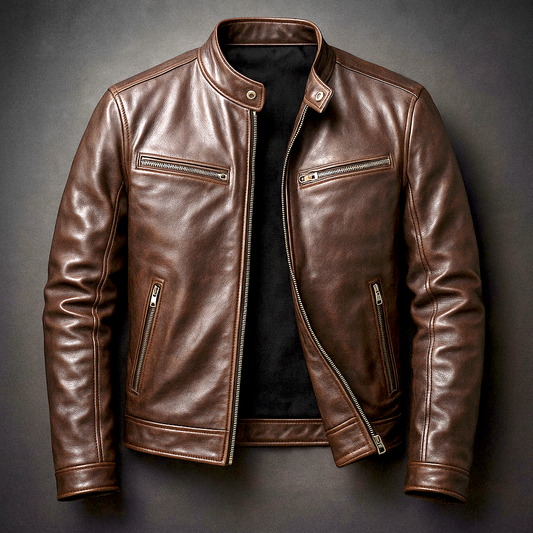 Men’s Vintage Racing Jacket – Stand Collar with Four Zip Pockets