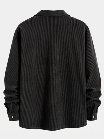 Men’s Cuban Collar Corduroy Set – Long-Sleeve Shirt and Straight Trousers for Cool-Weather Casual Style
