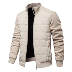 Men’s Quilted Hybrid Jacket – Knitted-Sleeve Zip-Up Layer with Stand Collar for Transitional Wear