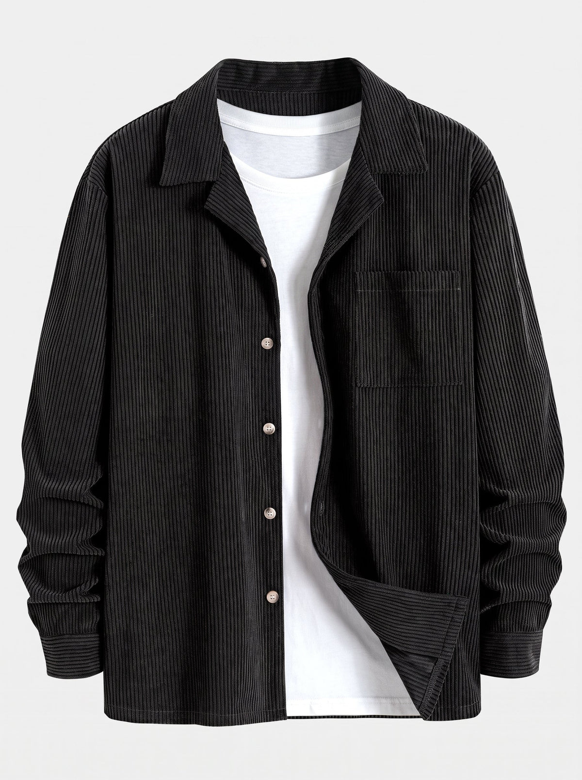 Men’s Cuban Collar Corduroy Set – Long-Sleeve Shirt and Straight Trousers for Cool-Weather Casual Style