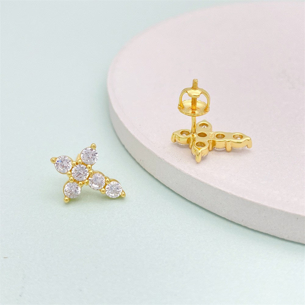 VARIANT|Gold|925 silver zircon cross ear clips – Gold