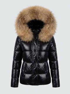 Women’s Faux Fur Hood Puffer Jacket – Fitted Winter Layer for City Wear