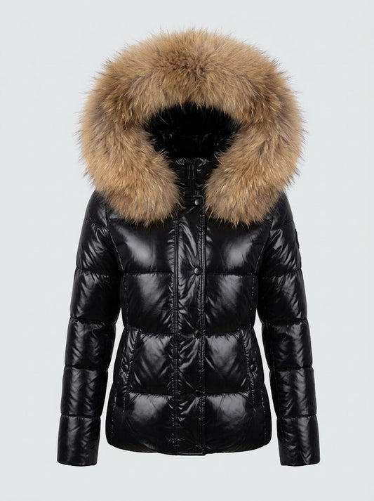 Women’s Faux Fur Hood Puffer Jacket – Fitted Winter Layer for City Wear
