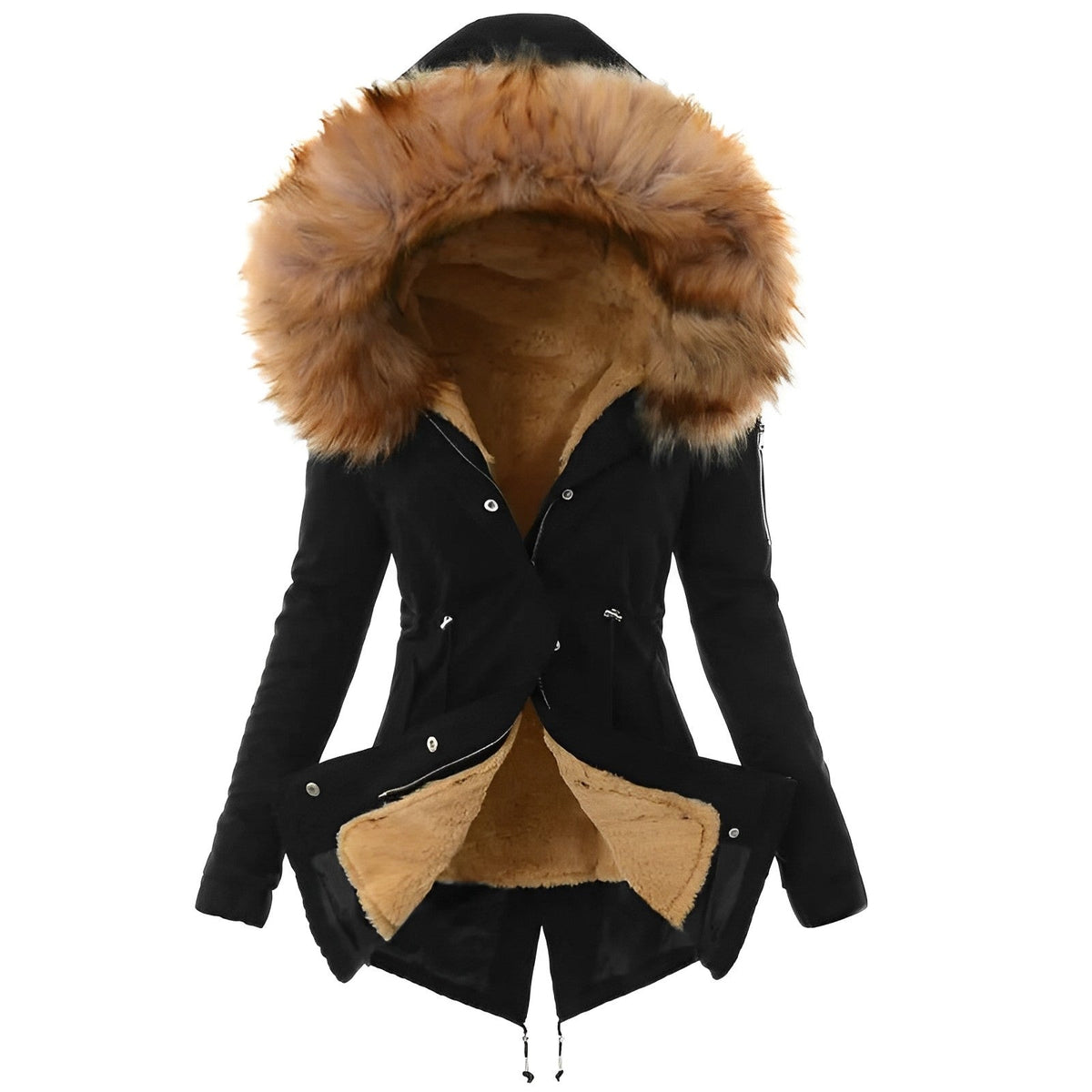 Women’s Faux-Fur Hooded Winter Parka – Warm Shaped Longline Layer for Everyday Cold-Weather Wear