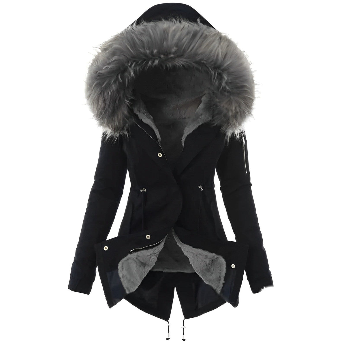 Women’s Faux-Fur Hooded Winter Parka – Warm Shaped Longline Layer for Everyday Cold-Weather Wear