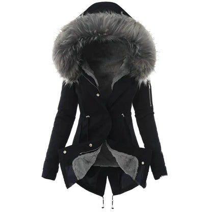 Women’s Faux-Fur Hooded Winter Parka – Warm Shaped Longline Layer for Everyday Cold-Weather Wear