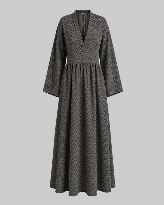 Women’s Flowing Bell Sleeve Maxi Dress – Tailored V-Neck Style for Ceremonies and Elegant Days