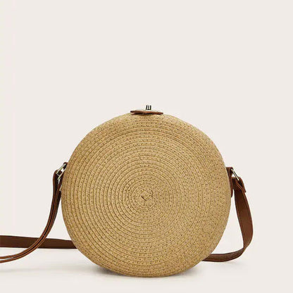 Women’s Woven Straw Crossbody Bag – Round Summer Shoulder Purse with Adjustable Long Strap