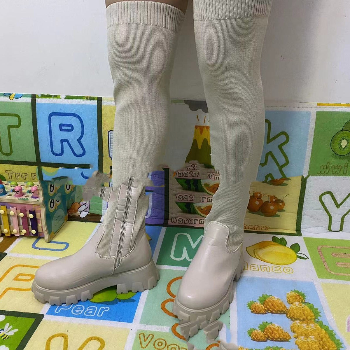 Women's Platform Knitted Knee-High Boots