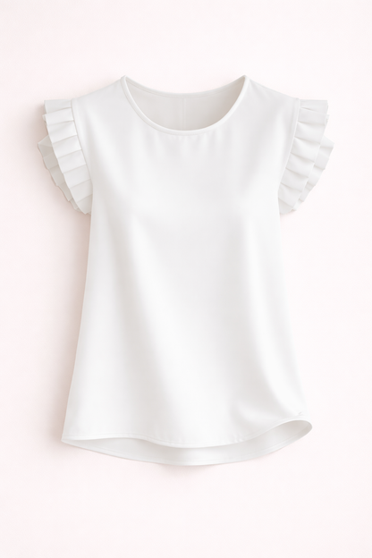 Women’s Short-Sleeve Blouse – Tiered Ruffle Sleeves with Round Neck