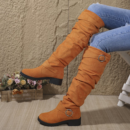 Women's Suede-Look Buckle Knee-High Boots