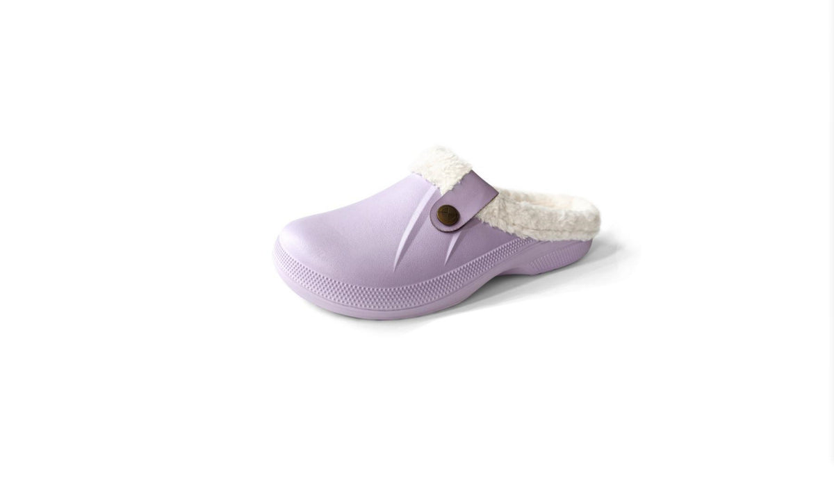 Women's Faux Fur Lined Platform Clog Slippers - Black (US 4-14)