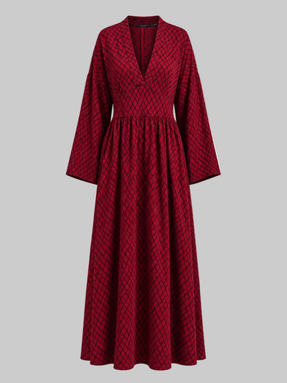 Women’s Flowing Bell Sleeve Maxi Dress – Tailored V-Neck Style for Ceremonies and Elegant Days