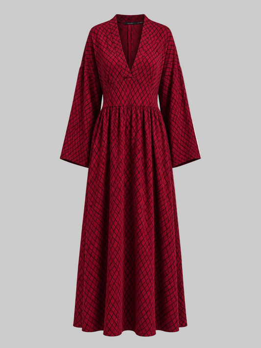 Women’s Flowing Bell Sleeve Maxi Dress – Tailored V-Neck Style for Ceremonies and Elegant Days