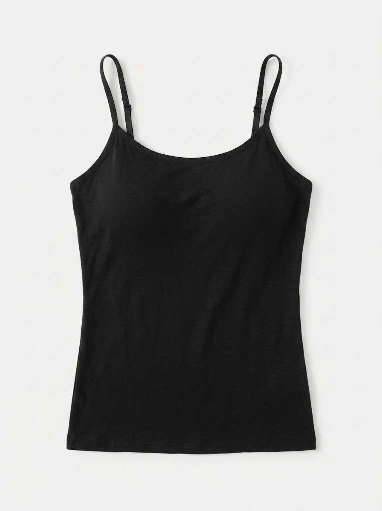 Women’s Built-In Bra Camisole Top – Supportive Spaghetti-Strap Layer for Everyday Wear