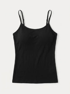 Women’s Built-In Bra Camisole Top – Supportive Spaghetti-Strap Layer for Everyday Wear
