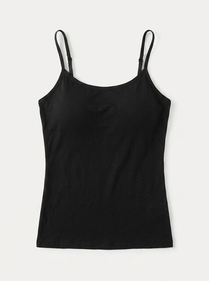 Women’s Built-In Bra Camisole Top – Supportive Spaghetti-Strap Layer for Everyday Wear