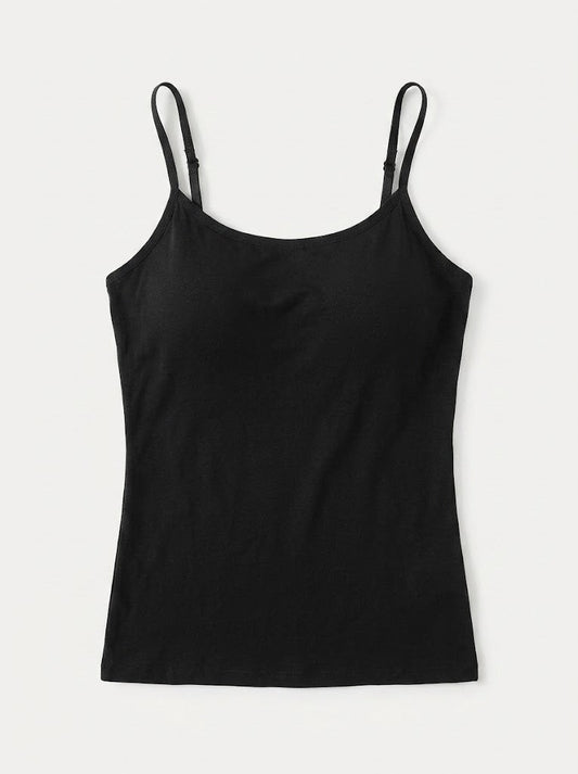 Women’s Built-In Bra Camisole Top – Supportive Spaghetti-Strap Layer for Everyday Wear
