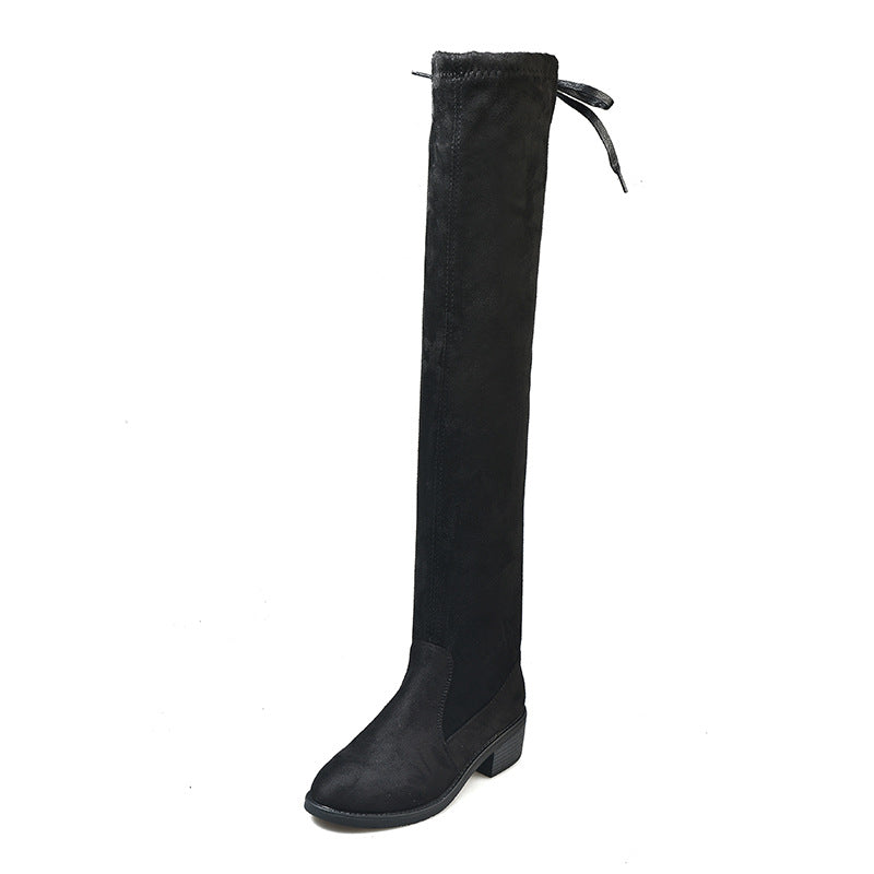 Women's Suede-Look Faux Fur Lined Knee-High Boots - Leather Cotton Lining