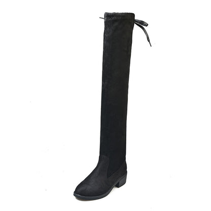 Women's Suede-Look Faux Fur Lined Knee-High Boots - Leather Cotton Lining