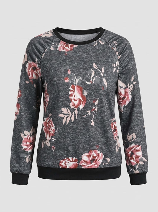 Women’s Rose Print Sweatshirt – Classic Crew-Neck Pullover for Everyday Casual Styling