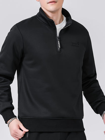 Men’s Fleece-Lined Quarter-Zip Sweatshirt – Warm Stand-Collar Layer for Autumn and Winter