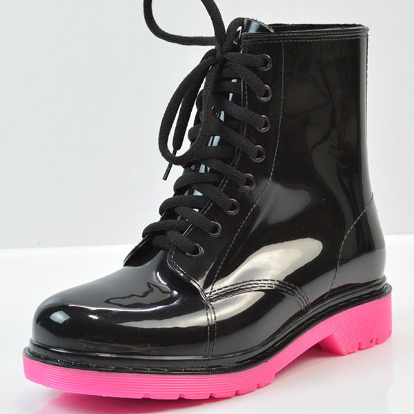 Women’s Transparent Lace-Up Rain Boots – Waterproof PVC Ankle Boots with Non-Slip Sole