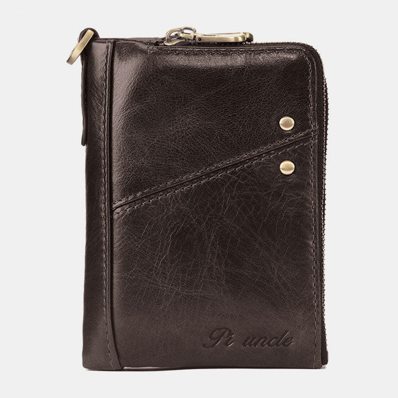 Men’s Genuine Leather RFID Wallet – Zip-Around Bifold with Card Slots and Coin Pocket