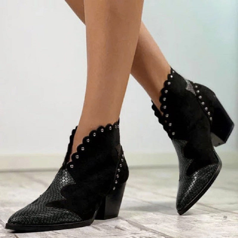 Women's Heeled Studded Chunky Chelsea Boots