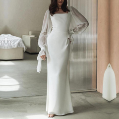 Women’s Square Neck Maxi Dress – Sheer Sleeve Wedding Guest Style