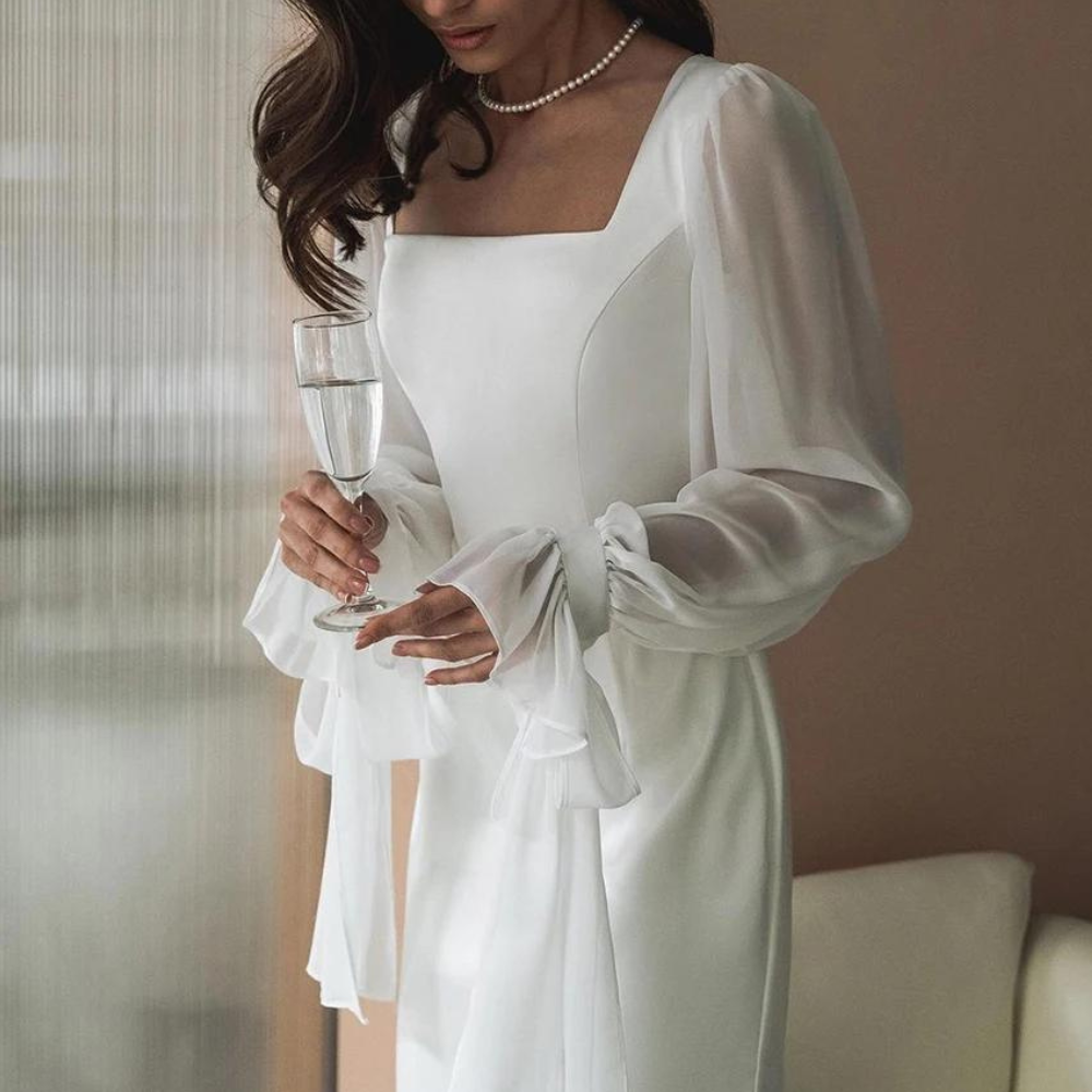 Women’s Square Neck Maxi Dress – Sheer Sleeve Wedding Guest Style