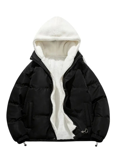 Women’s Sherpa-Lined Puffer Jacket – Cosy Hooded Winter Outerwear with Zip Front and Adjustable Hem