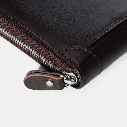 Men’s Genuine Leather RFID Wallet – Large-Capacity Zip-Around Card Organiser with Photo Pockets