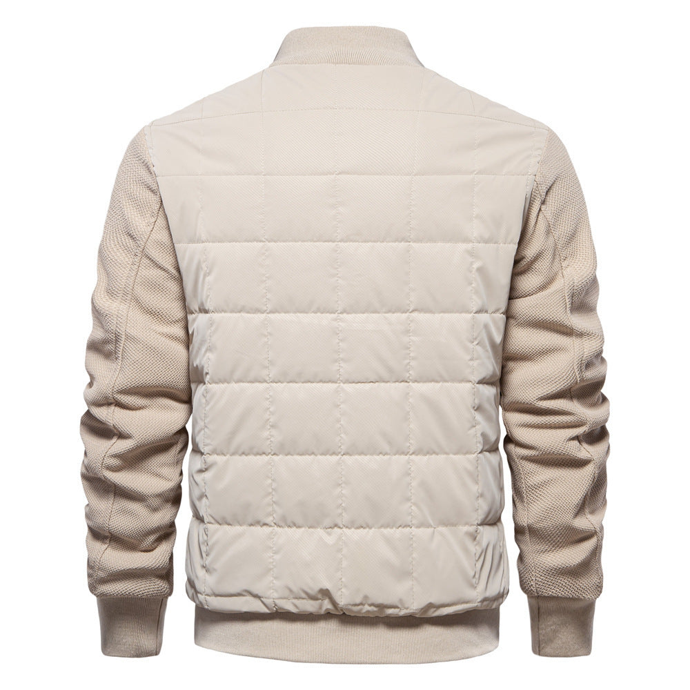 Men’s Quilted Hybrid Jacket – Knitted-Sleeve Zip-Up Layer with Stand Collar for Transitional Wear