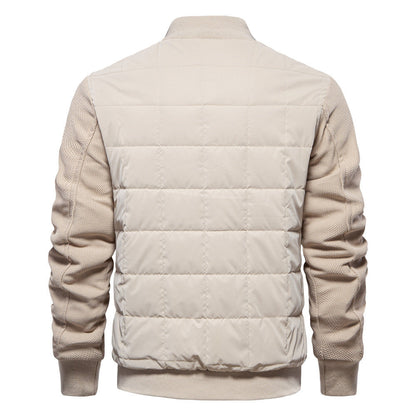 Men’s Quilted Hybrid Jacket – Knitted-Sleeve Zip-Up Layer with Stand Collar for Transitional Wear