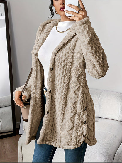 Women’s Cable-Knit Cardigan – Hooded Button-Through Cardigan