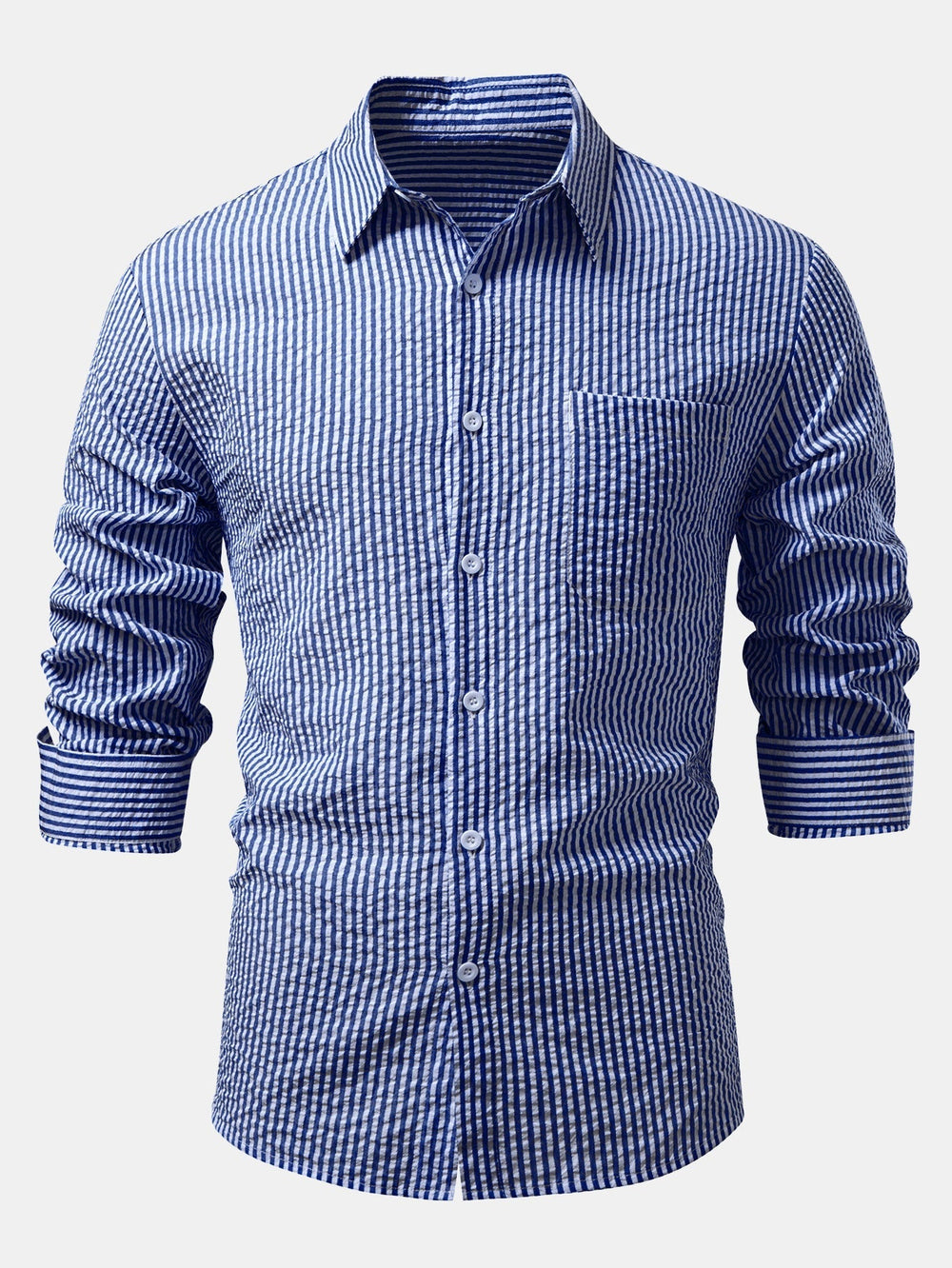 Men’s Seersucker Button-Up Shirt – Regular Fit Smart Casual Layer for Workdays and Weekends