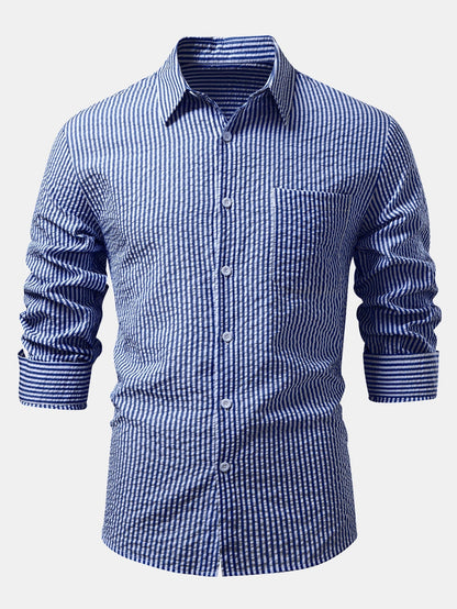 Men’s Seersucker Button-Up Shirt – Regular Fit Smart Casual Layer for Workdays and Weekends