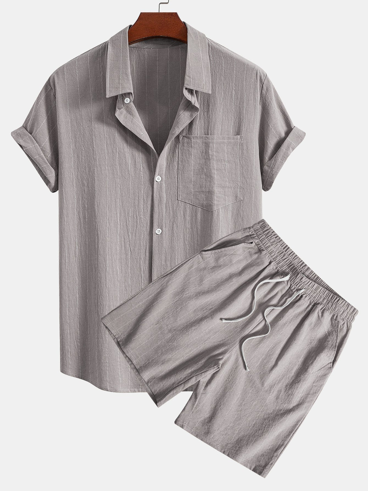 Men’s Linen Button-Up Shirt and Drawstring Shorts – Lightweight Holiday Co-Ord