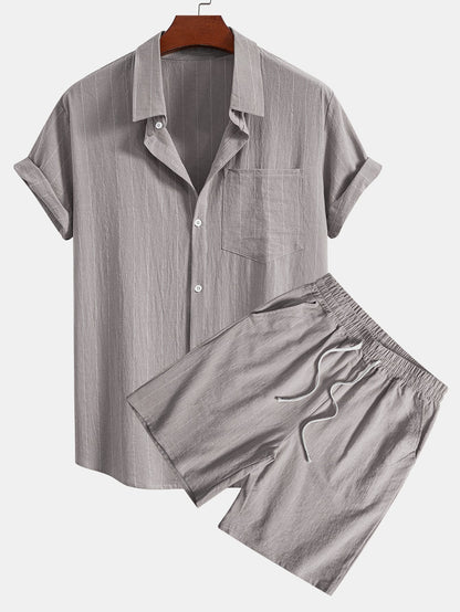 Men’s Linen Button-Up Shirt and Drawstring Shorts – Lightweight Holiday Co-Ord