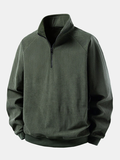 Men’s Corduroy Quarter-Zip Sweatshirt – Relaxed Raglan Pullover for Cooler Days