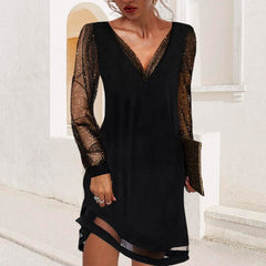 Women’s Party Dress – V-Neck with Shimmering Sleeves