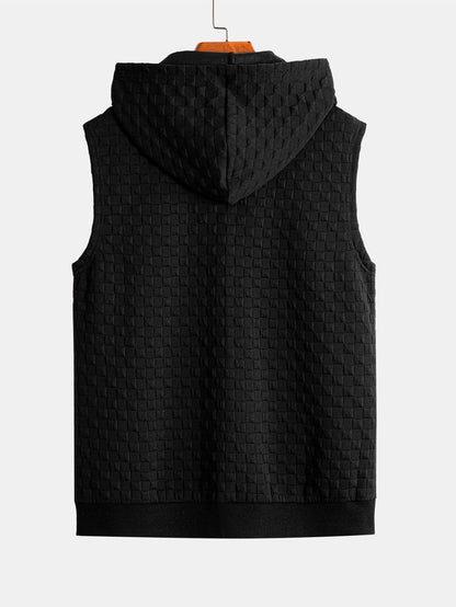 Men’s Sleeveless Hooded Vest Tracksuit – Textured Jogger Co-Ord for Streetwear