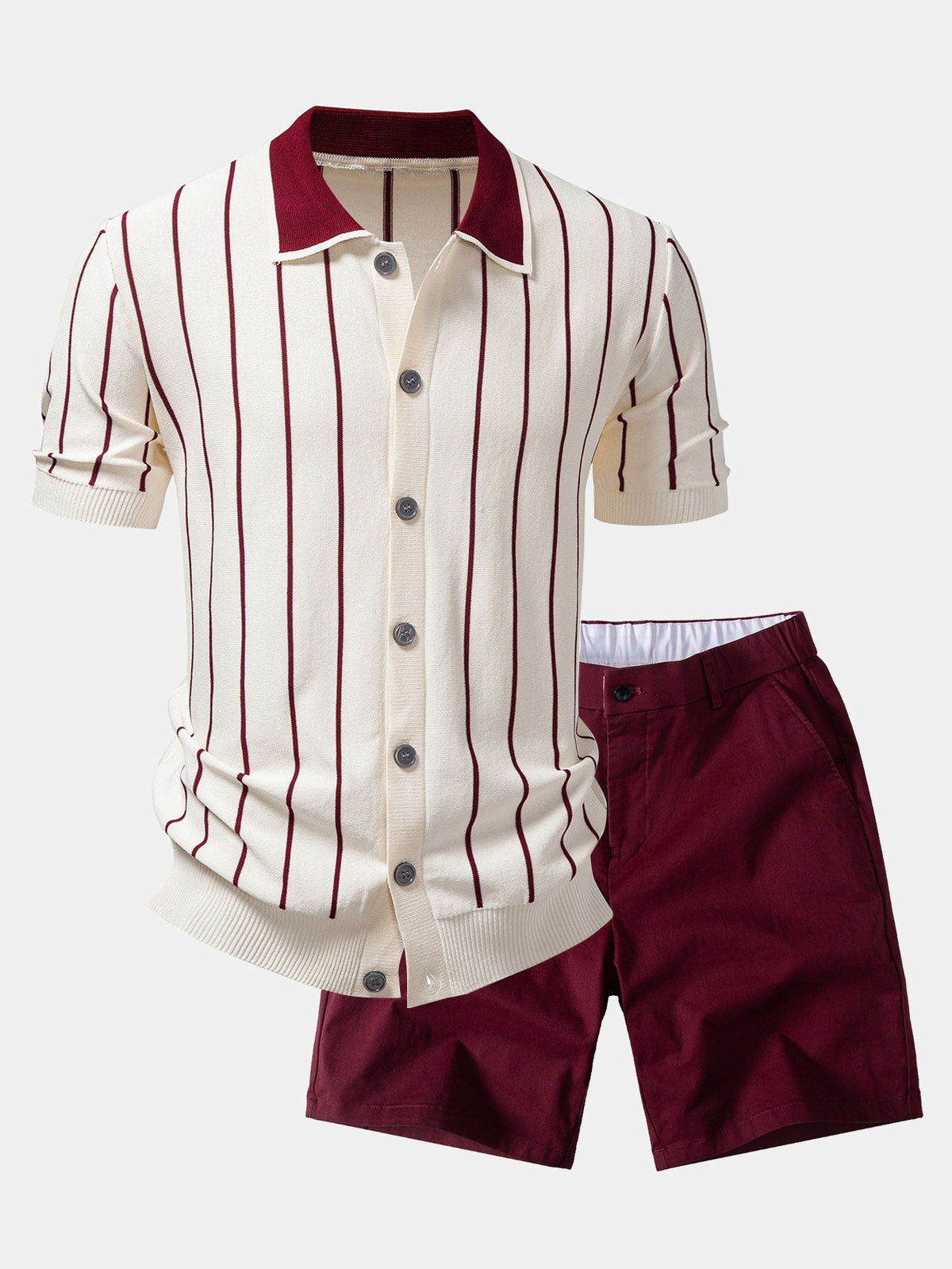 Men’s Viscose Knit Shirt with Stretch Chino Shorts – Summer Smart Casual Set