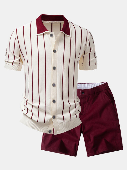 Men’s Viscose Knit Shirt with Stretch Chino Shorts – Summer Smart Casual Set