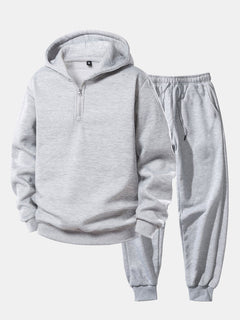 Men’s Quarter-Zip Hoodie Tracksuit – Relaxed Jogger Set for Travel and Casual Streetwear