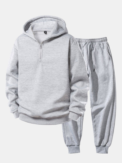 Men’s Quarter-Zip Hoodie Tracksuit – Relaxed Jogger Set for Travel and Casual Streetwear