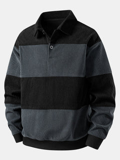 Men’s Corduroy Polo Sweatshirt – Relaxed Retro Layer for Autumn and Winter