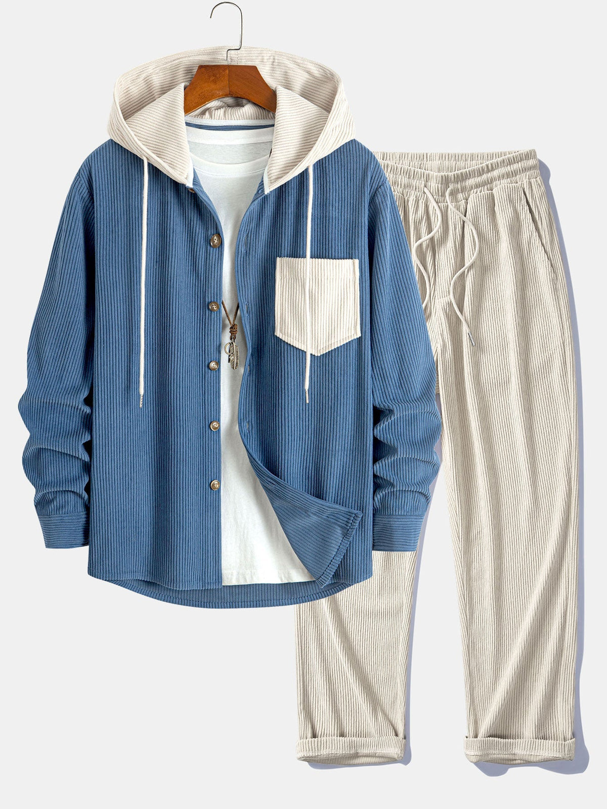 Men’s Corduroy Hooded Overshirt with Straight Trousers – Weekend Layering Outfit