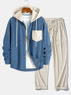 Men’s Corduroy Hooded Overshirt with Straight Trousers – Weekend Layering Outfit